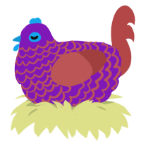 A violet and red chicken with a lace pattern