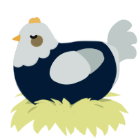 A tumblr and silver chicken with a head pattern