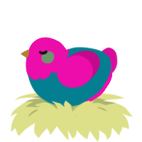 A sea and fuchsia chicken with a head pattern