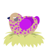 A beige and amethyst chicken with a speckle pattern