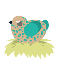 A beige and turquoise chicken with a speckle pattern