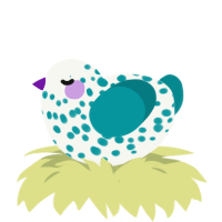 A white and teal chicken with a speckle pattern