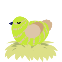 A lime and beige chicken with a bar pattern