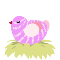 A lavender and rose chicken with a bar pattern