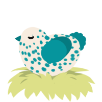 A cream and teal chicken with a speckle pattern
