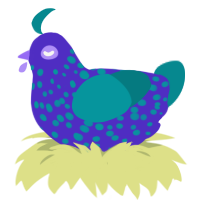 A indigo and teal chicken with a speckle pattern
