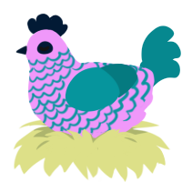 A lavender and teal chicken with a lace pattern