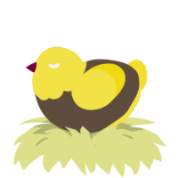A bark and yellow chicken with a head pattern