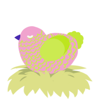 A pink and lime chicken with a lace pattern