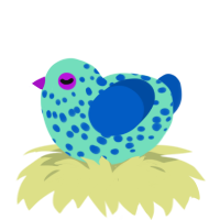 A mint and ultramarine chicken with a speckle pattern