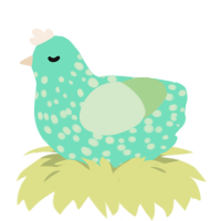 A mint and gluppy chicken with a speckle pattern