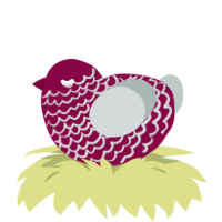 A maroon and silver chicken with a lace pattern