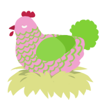 A pink and grass chicken with a lace pattern