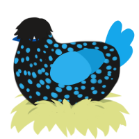 A sable and sky chicken with a speckle pattern