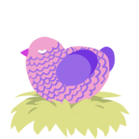 A pink and blurple chicken with a lace pattern
