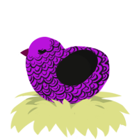 A amethyst and black chicken with a double-lace pattern