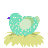 A mint and gluppy chicken with a speckle pattern