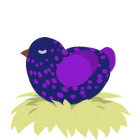 A navy and violet chicken with a speckle pattern