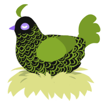 A black and chartreuse chicken with a double-lace pattern