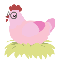 Glass, a rose and pink chicken with a head pattern