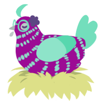 Reverse Petra, a plum and mint chicken with a bar pattern