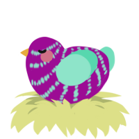 A plum and mint chicken with a bar pattern