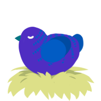 A indigo and ultramarine chicken with a half-bar pattern
