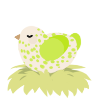 A cream and lime chicken with a speckle pattern
