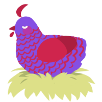 A blurple and crimson chicken with a lace pattern