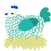A white and turquoise chicken with a lace pattern