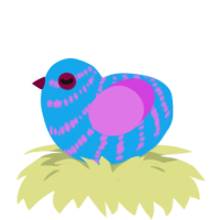 A sky and orchid chicken with a bar pattern