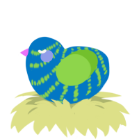A sapphire and grass chicken with a bar pattern
