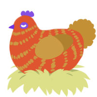A vermilion and gold chicken with a bar pattern