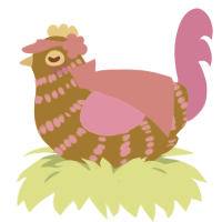 A gold and lavender chicken with a bar pattern