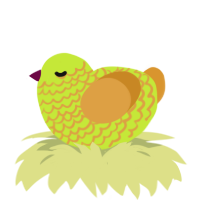 A lime and orange chicken with a lace pattern