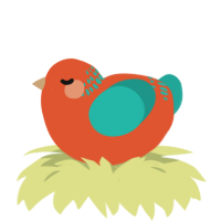 A vermilion and turquoise chicken with a neck-band pattern