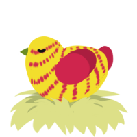 A yellow and crimson chicken with a bar pattern
