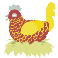 dragon, a red and yellow chicken with a lace pattern