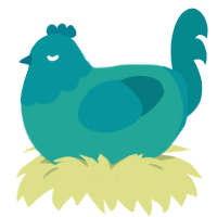 A turquoise and teal chicken with a head pattern
