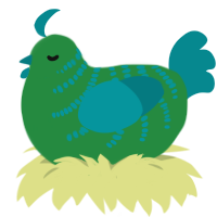 A viridian and teal chicken with a half-bar pattern