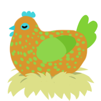 A orange and grass chicken with a speckle pattern