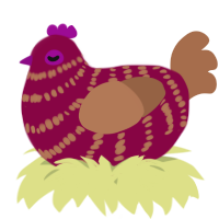 A maroon and brown chicken with a bar pattern