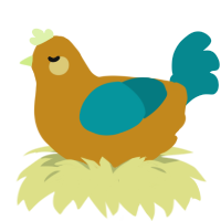 A ochre and teal chicken