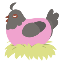 A pink and grey chicken with a head pattern