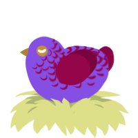 A blurple and maroon chicken with a half-lace pattern