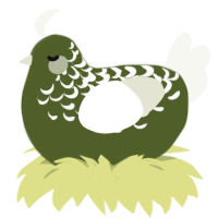 A olive and white chicken with a half-lace pattern