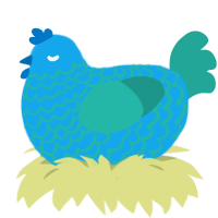 A sky and turquoise chicken with a lace pattern