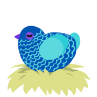 A ultramarine and aqua chicken with a lace pattern