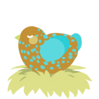 A gold and aqua chicken with a speckle pattern