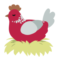 A crimson and silver chicken with a neck-speckle pattern